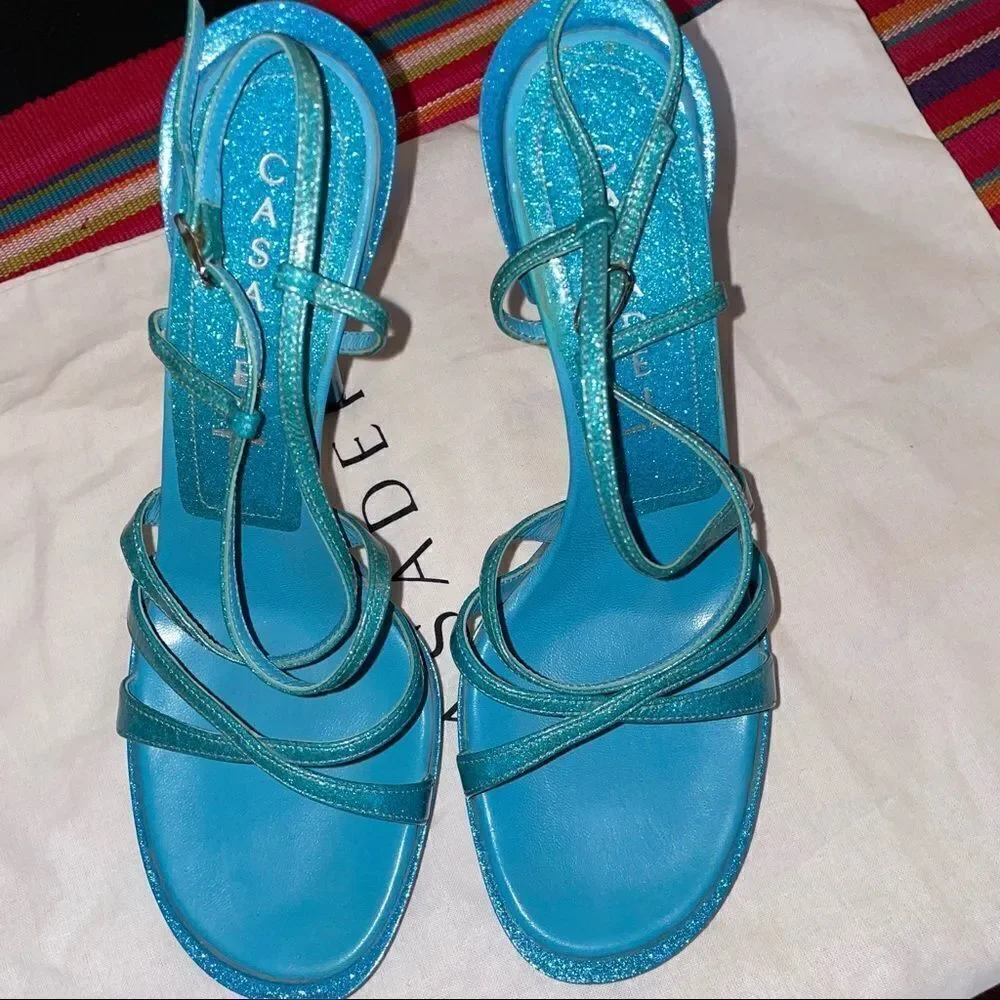 🆕 NEW Casadei Sparkling Strappy Stiletto Heels – Blue Glitter